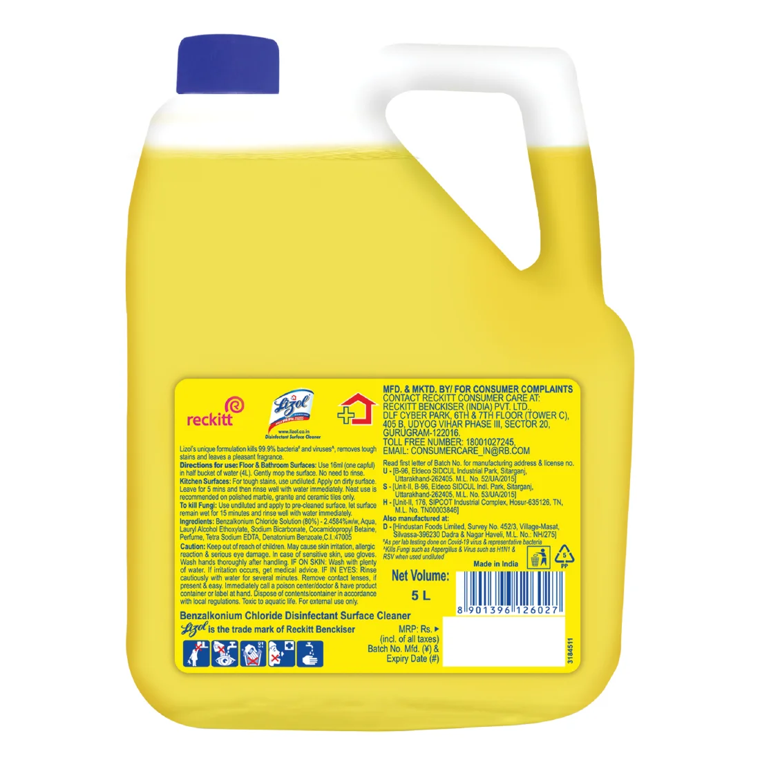 Lizol Disinfectant Surface Cleaner, Citrus 5L