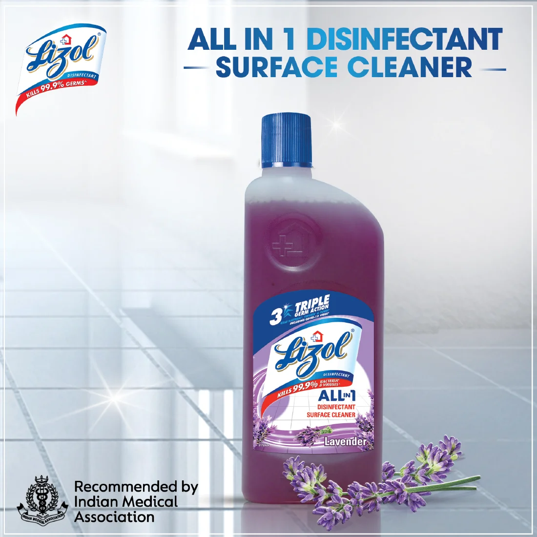 Lizol Disinfectant Surface Cleaner, Lavender, 500ml