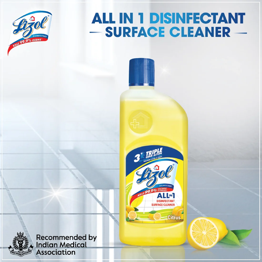 Lizol Disinfectant Surface Cleaner, Citrus, 500ml