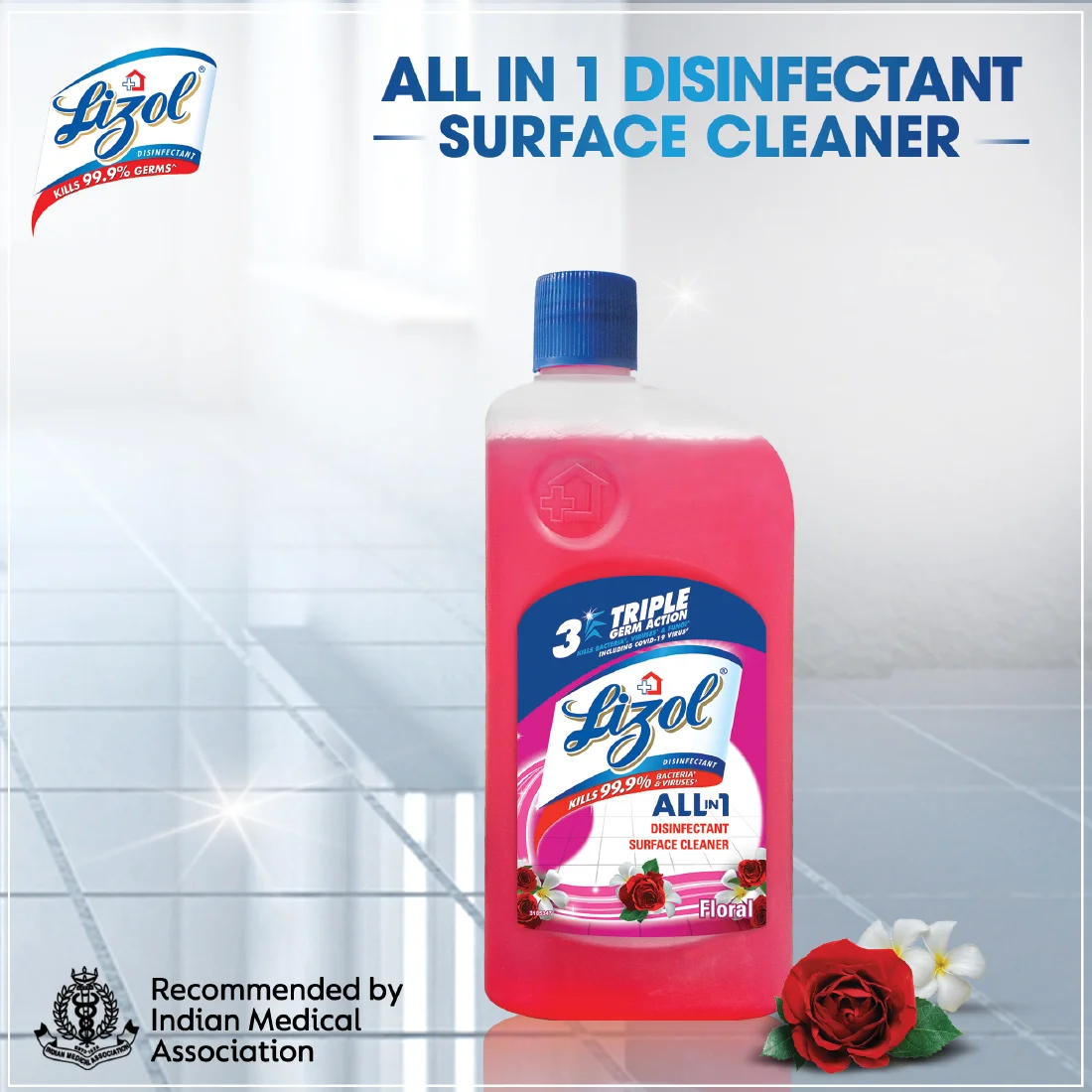 Lizol Disinfectant Surface Cleaner, Floral, 975ml