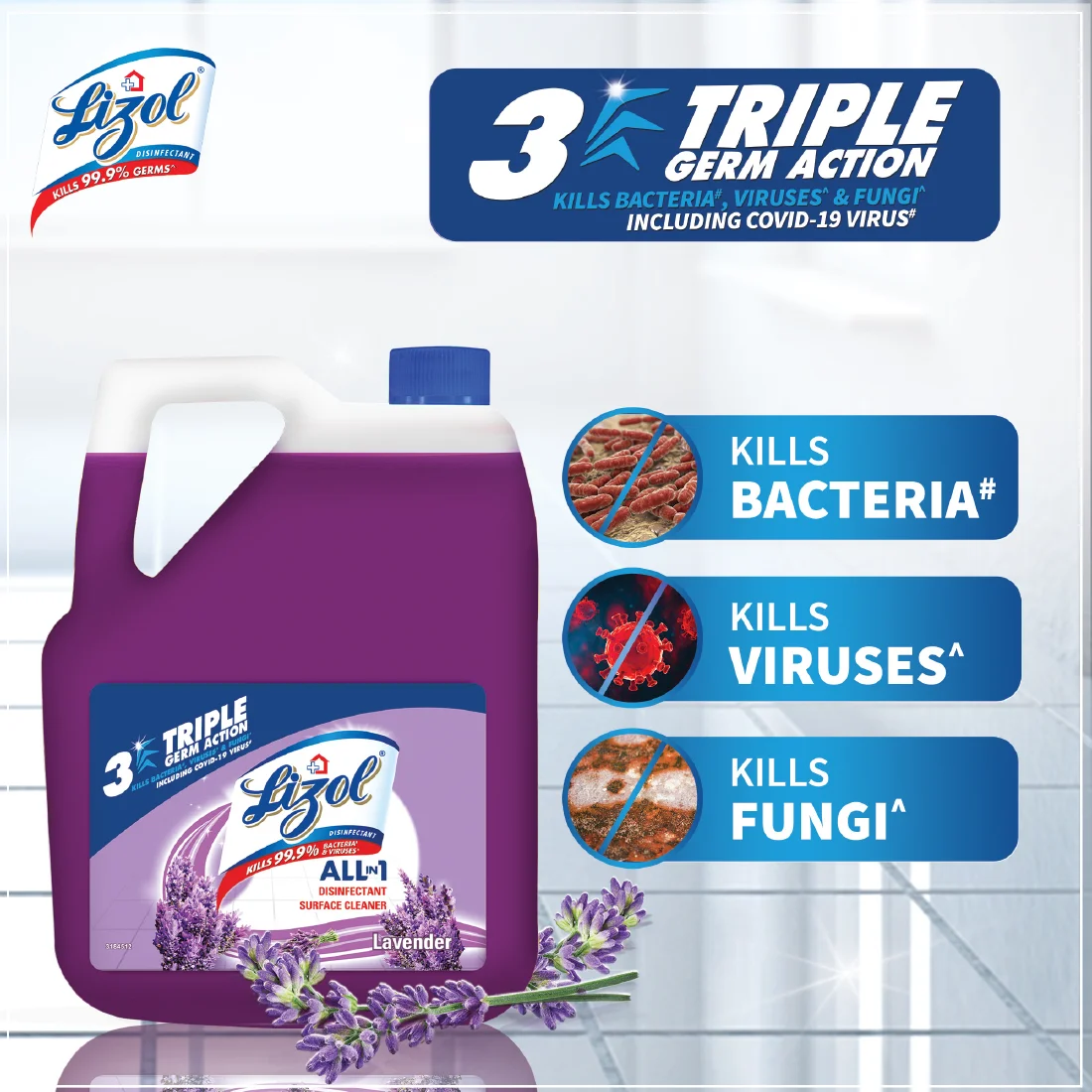 Lizol Disinfectant Surface Cleaner, Lavender, 5L