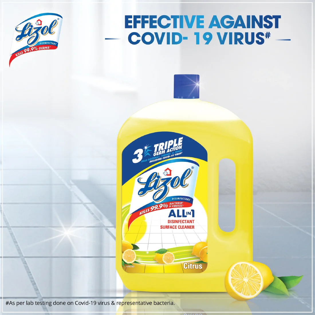 Lizol Disinfectant Surface Cleaner, Citrus, 2L